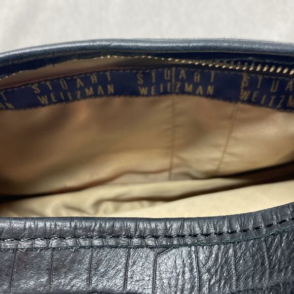 Stuart Weitzman Black Crocodile-Embossed Leather Hobo Bag Silver Hardware - Picture 7 of 7